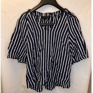 Abbey Glass Holly Top Flutter Bell Sleeve Striped Coastal Parisian V-neck S